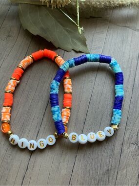 Custom Letter Bead Stretch Bracelet - Orange & Blue